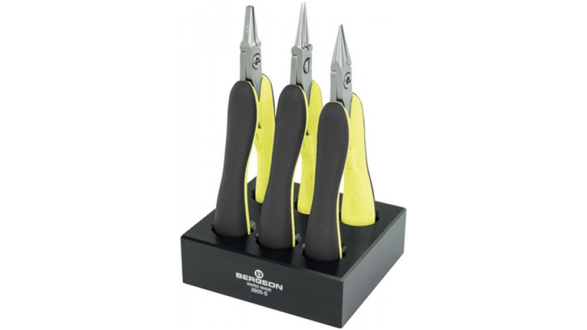 Bergeon 3630 Assortiment de pinces, mâchoires en acier allié au chrome, poignées Soft-Touch, 3 pièces