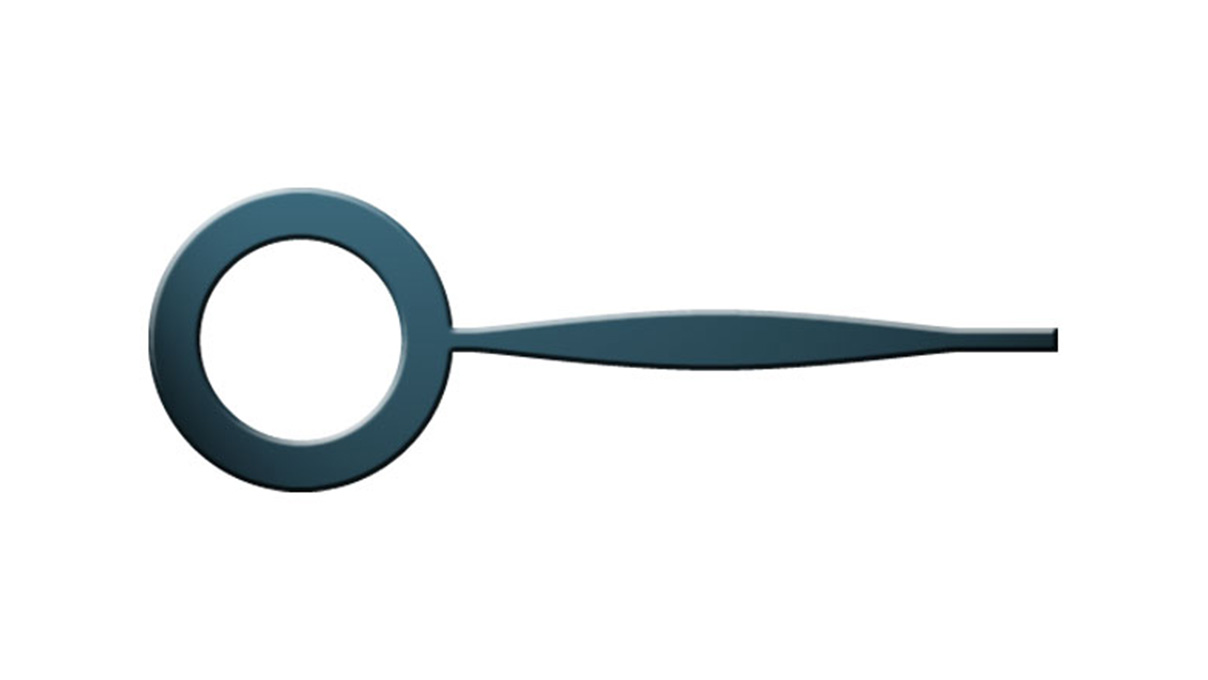 Aiguille des heures, forme de lance, bleu-noir, trou Ø 1,5 mm, longueur 9 mm