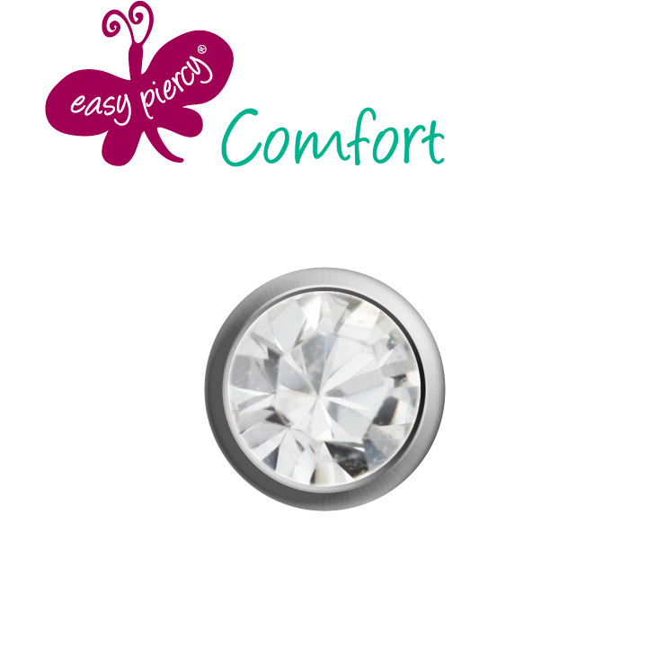 Easy Piercy Comfort 1 paire de boutons d'oreilles Ø 2,95 mm, blanc, imitation diamant