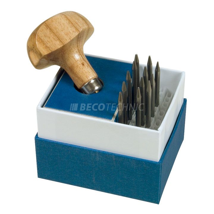 Assortiment de 12 perloirs, Ø 0,47 - 1,15 mm, avec manche en bois