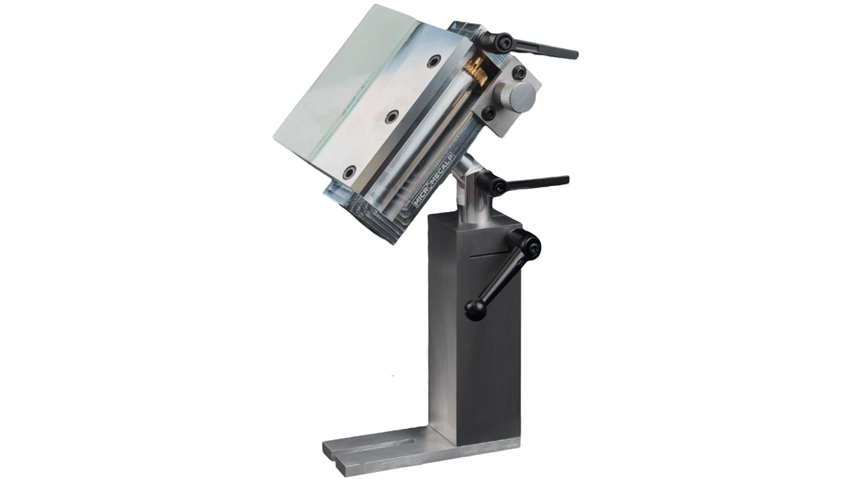 Micromecalp T120-L Table de lapidation avec pied haut, surface d'appui 120 x 110 mm, aluminium