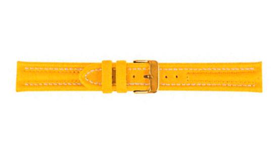 Bracelet de montre, Arizona Sport, Cuir de veau, 18 mm, Jaune, Boucle Plaqué or