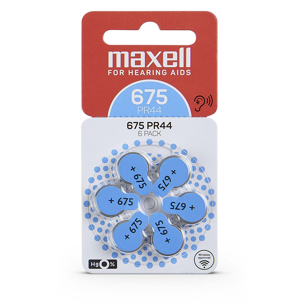 Maxell 6 piles auditives No. 675, plaquette