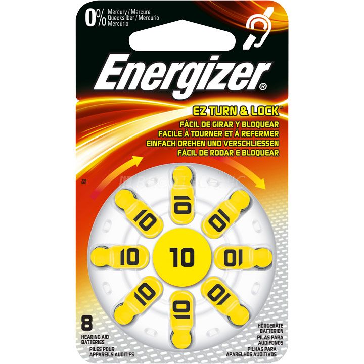 Energizer Zinc Air piles auditives No. 10, plaquette de  8 piles, 1,4 Volt, 70 mAh