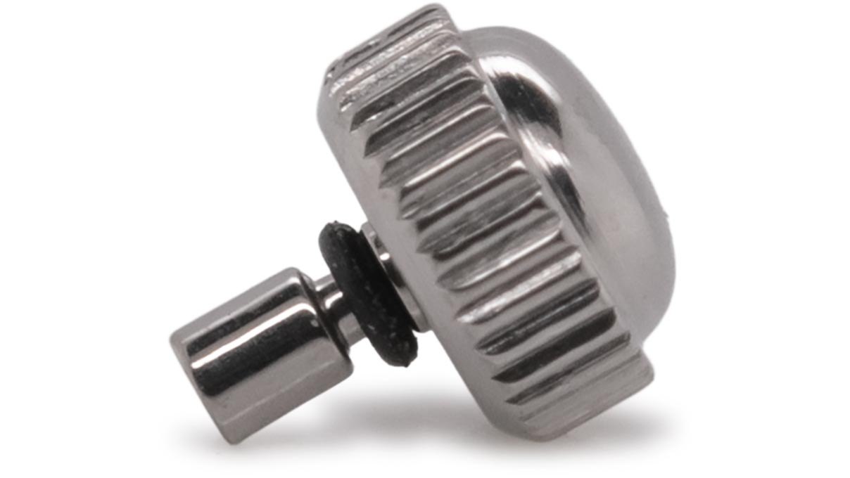 Couronne étanche, Forme japonaise, Acier inoxydable, Blanc, Tête Ø 3 mm, Filetage Ø 0,6 mm