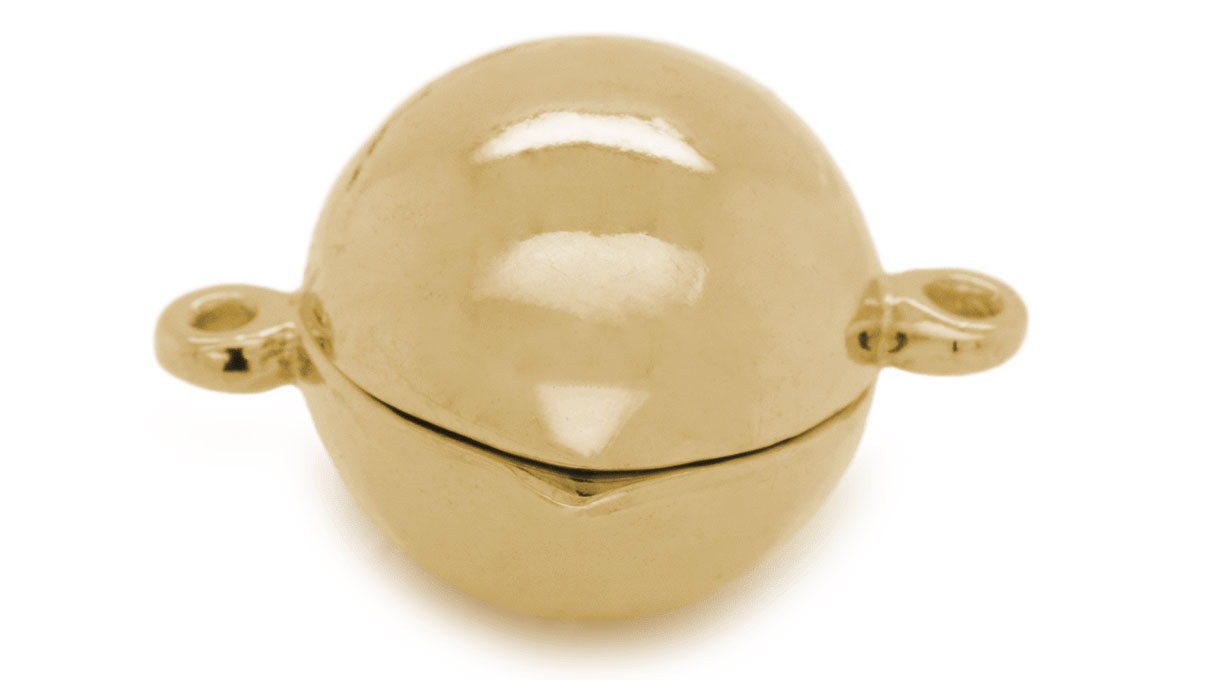 Fermoir magnétique, 925/-argent, plaqué or, boule, Ø 14 mm, lisse