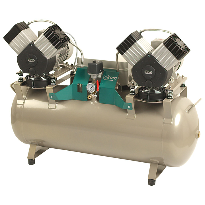 Ekom Compresseur DK50 2x2V/110/M,  6 - 8 bar, réservoir de 110 l, exempt d'huile, sécheur à
membrane, 230V/50Hz