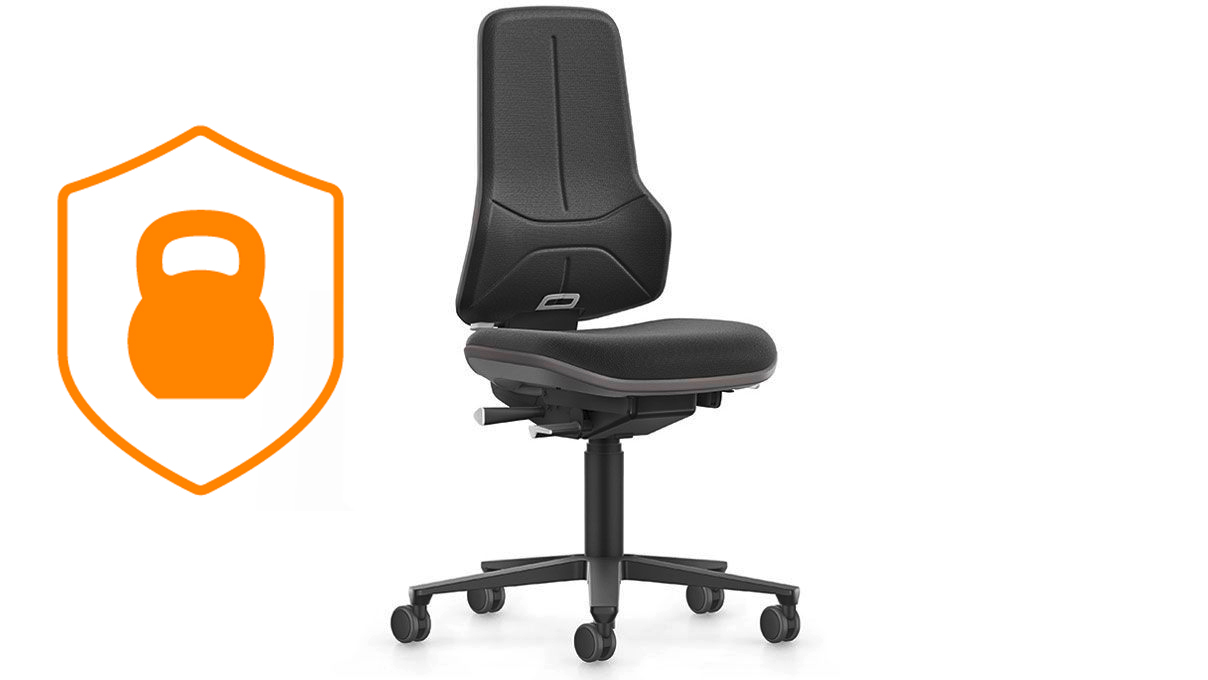 Bimos Neon XXL siège de travail pour charges lourdes 9565, hauteur d'assise 47 - 64  cm, technique de
synchronisationt, piétement gris, ruban flexible gris, roulettes souples pour sols durs, avec élément
rembourré XXL Supertec