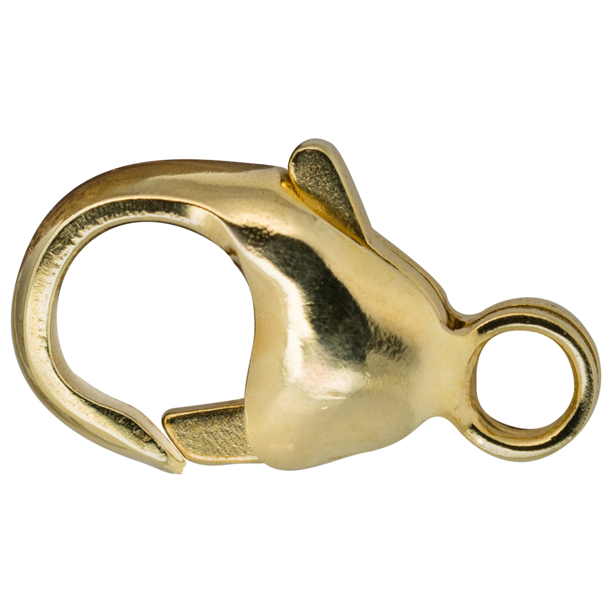 Mousqueton, poinçonné, bombé, oeillet droit, 585/- or jaune, 16 mm