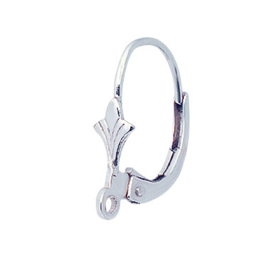 Dormeuses, forme de lys, oeillet droit, 585/- or blanc