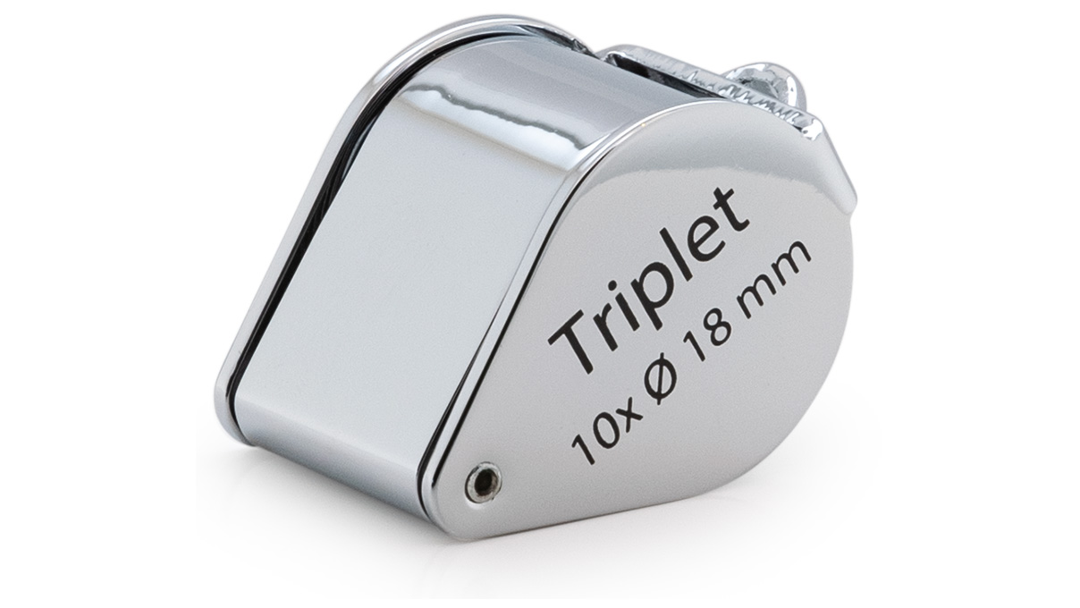 Triplet loupe pour diamants, grossissement 10x, lentille Ø 18 mm, chromée