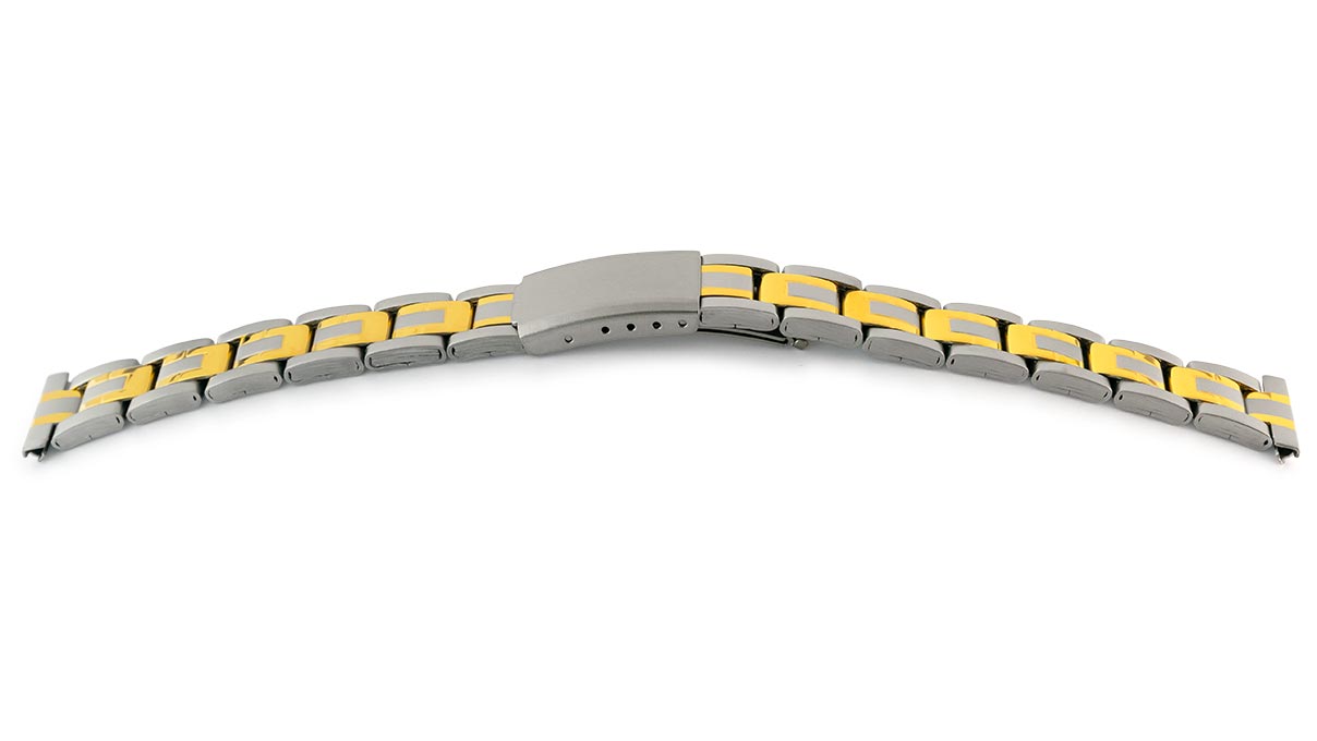 Uhrband Sport, Edelstahl, bicolor, Breite 12 - 13 mm, Anstoß 16 mm, Länge 115 mm