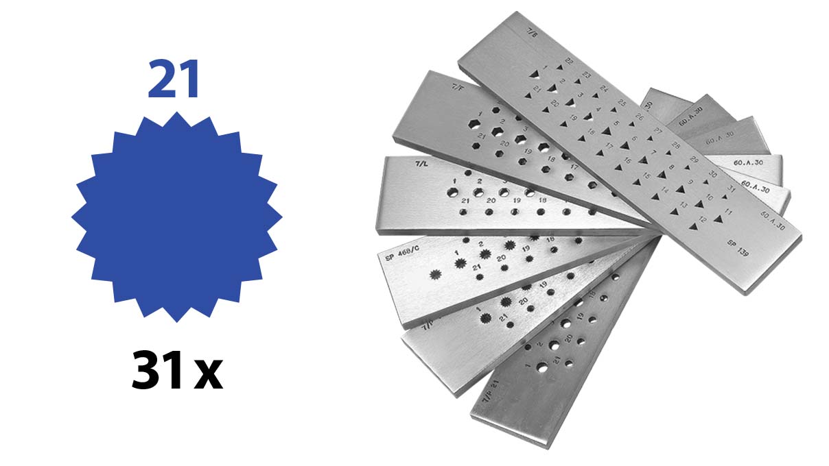 Filières à étirer, Acier, Étoile (21 branches), 31 trous, 6 - 3 mm