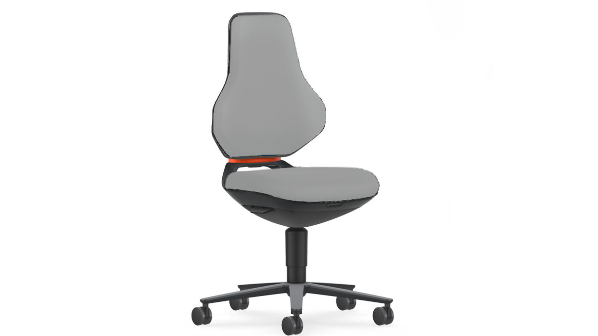 Bimos Texon siège de travail high-tech pour salles blanches, avec roulettes, hauteur d'assise 45 - 62 cm,
sans coussin, technique Auto-Motion, structure noir, Flex-Back orange