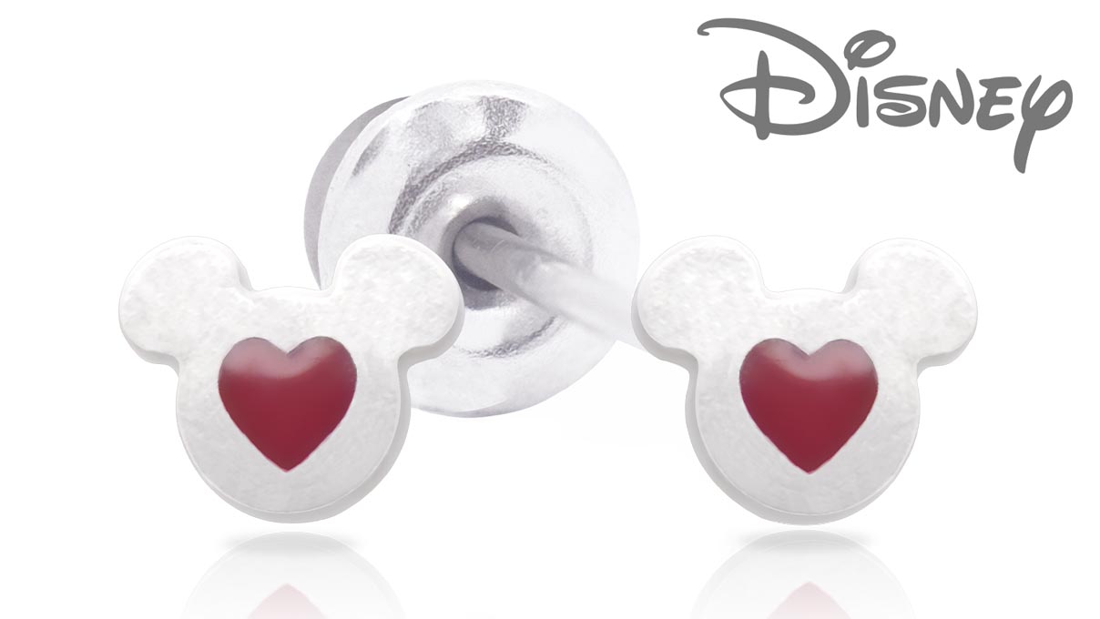 QPP Ohrstecker JCM3, Mickey, Emaille rot, Disney-lizenziert, weiß, 1 Paar