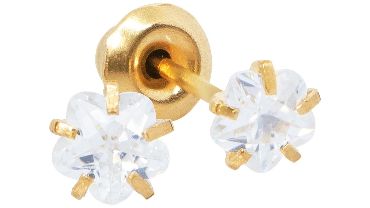 QPP Ohrstecker A32, Chaton Ø 4 mm, Zirkonia Blume weiß, Edelstahl gelb vergoldet, 1 Paar