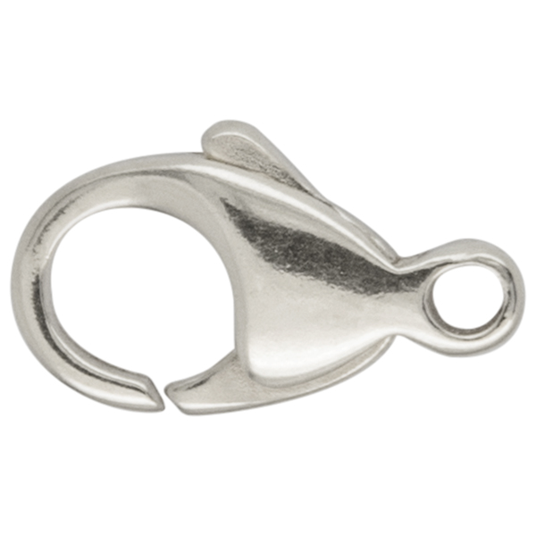 Karabiner, gegossen, flach, Öse gerade, 925/- Silber, 15 mm