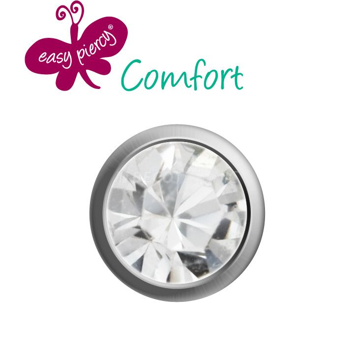 Easy Piercy Comfort 1 paire de boutons d'oreilles Ø 3,95 mm, blanc, imitation diamant