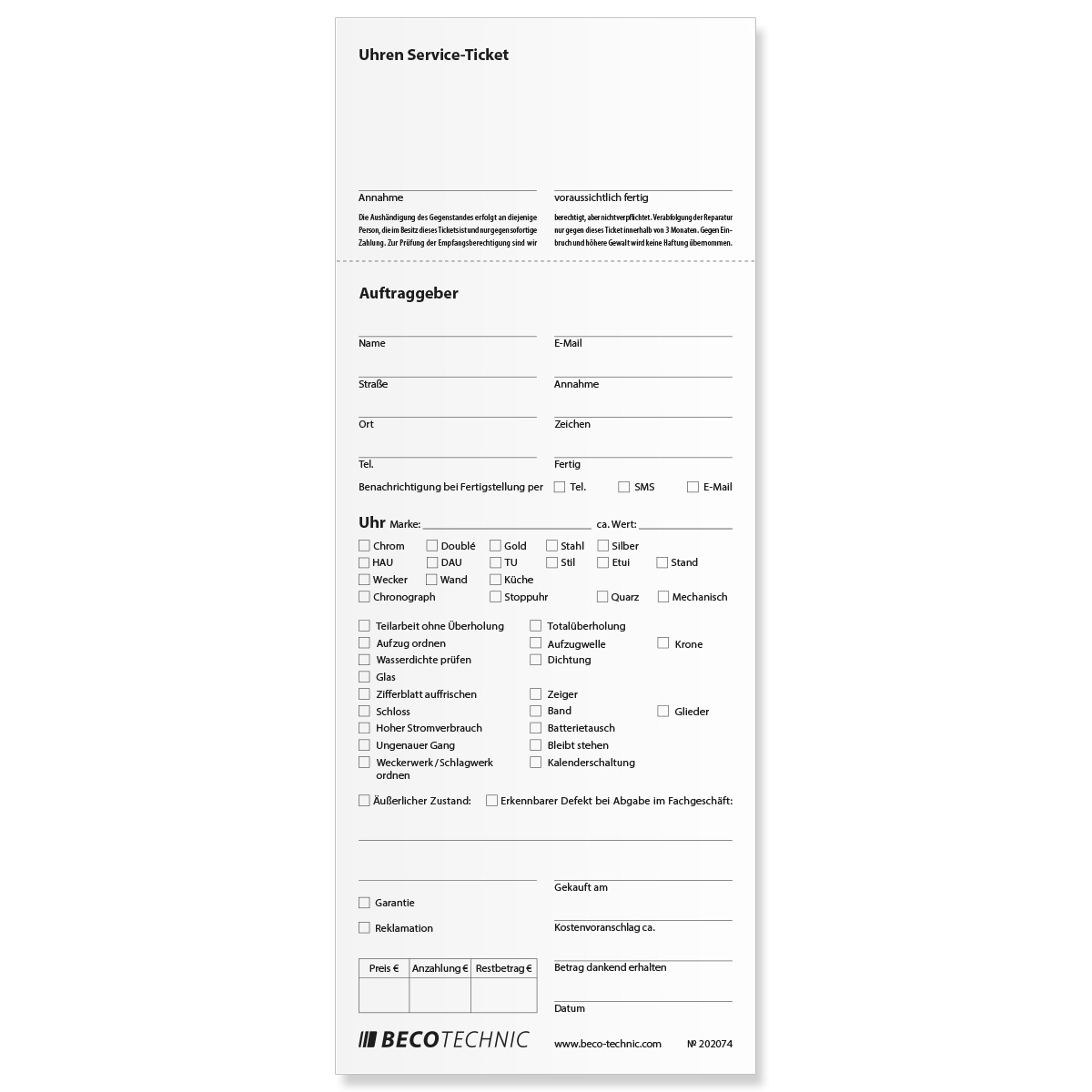 Boîte de 1.000 sachets pour service de réparation de montres