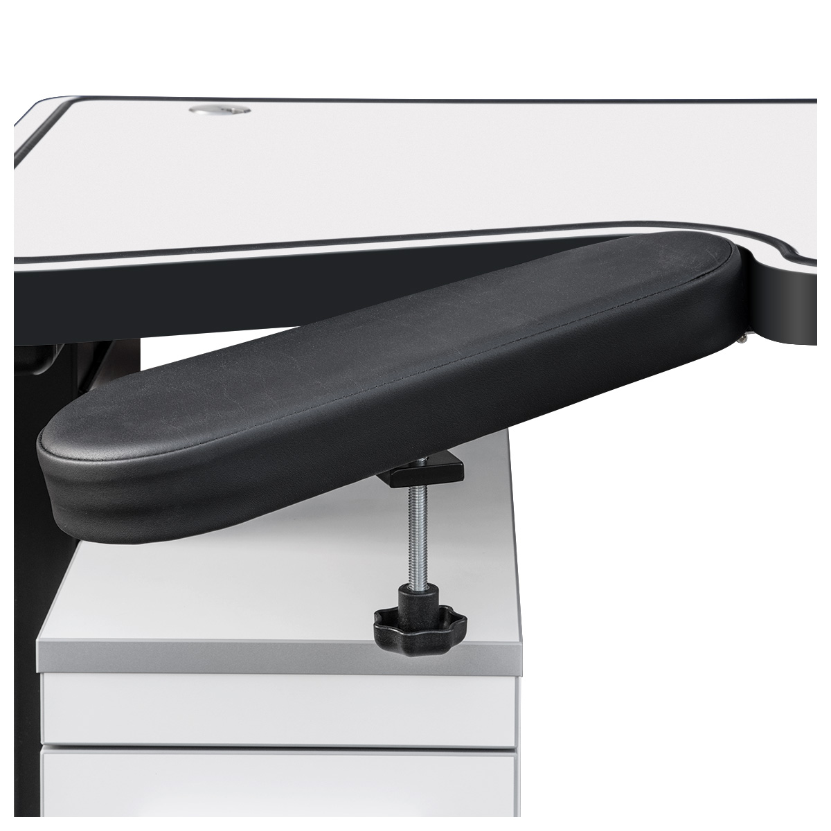 Établis Ergolift Evolution, plan de travail 100 x 60 x 4 cm, blanc Accoudoirs cuir véritable, noire, équipement en option pour Ergolift Evolution