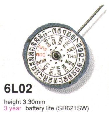 Mvt. Miyota 6L02 6 3/4 x 8''' DAY/DATE3 SC Quartz (364 | SR621SW)