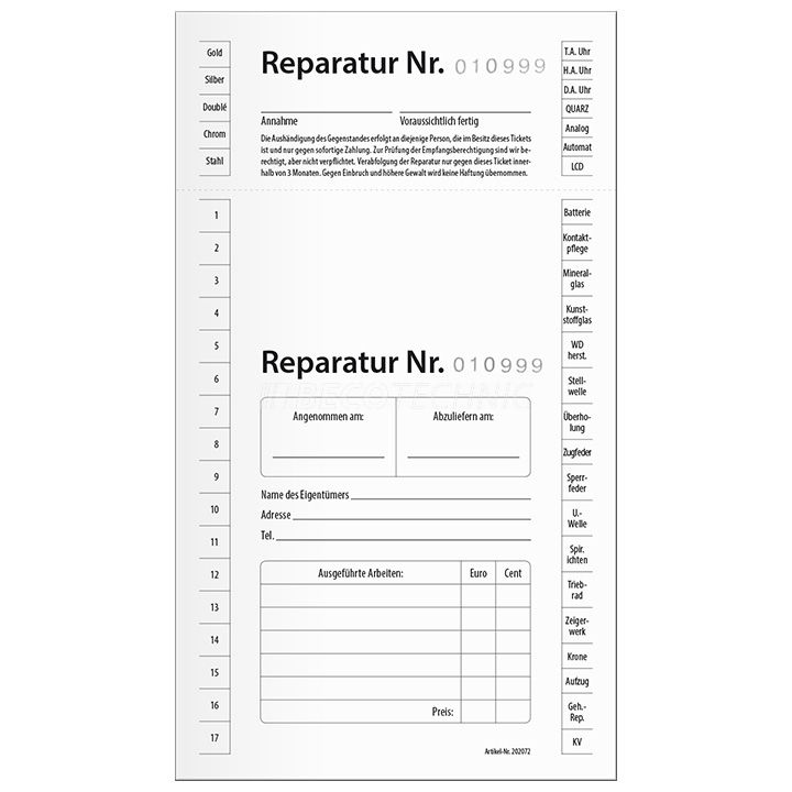 Boîte de 1.000 sachets pour le service de réparation standard