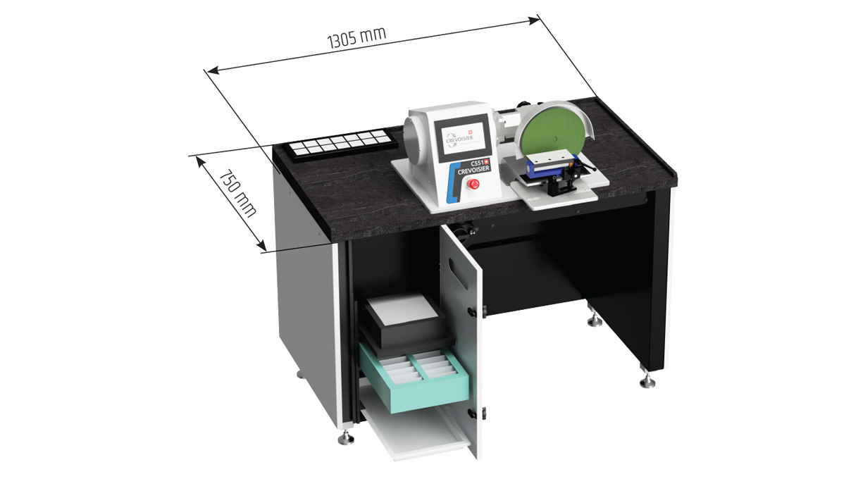 Crevoisier C551 (M12) avec établi S-Line Short, sans encadrement, aspiration incluse, plateau couleur
ardoise, bloc d'alimentation en bas (400 V)