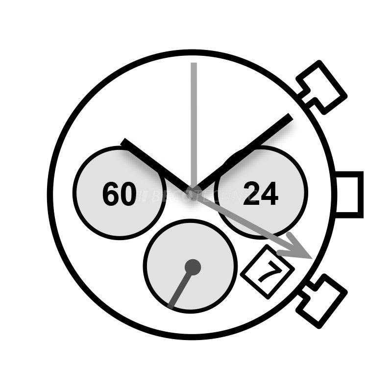 Mvt. Miyota JS26 High Hand 12 1/2''' DATE4.5 SC STOPWATCH 3EYES 24H 30MIN Quartz (364 | SR621SW)