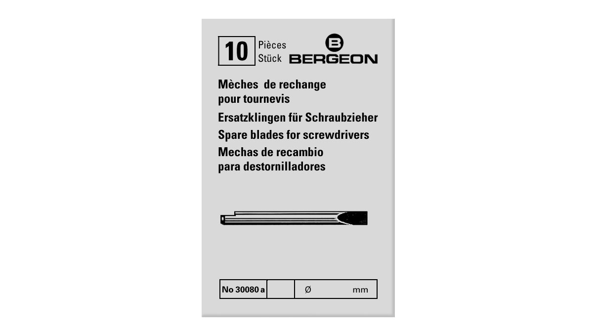 Bergeon 30080-A-10 DI 2.50 Mèche de rechange, 2,5 mm, Fente (V), 10 pièces