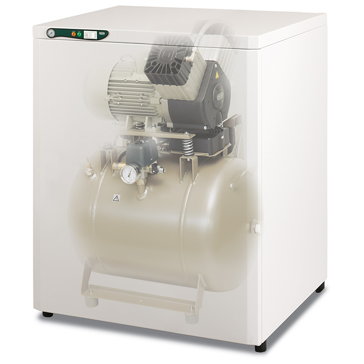 Ekom compresseur DK50 2V/50S/M, 6 - 8 bar, réservoir de 50 l exempt d'huile, boîte insonorisée,
sécheur à membrane, 230V/50Hz