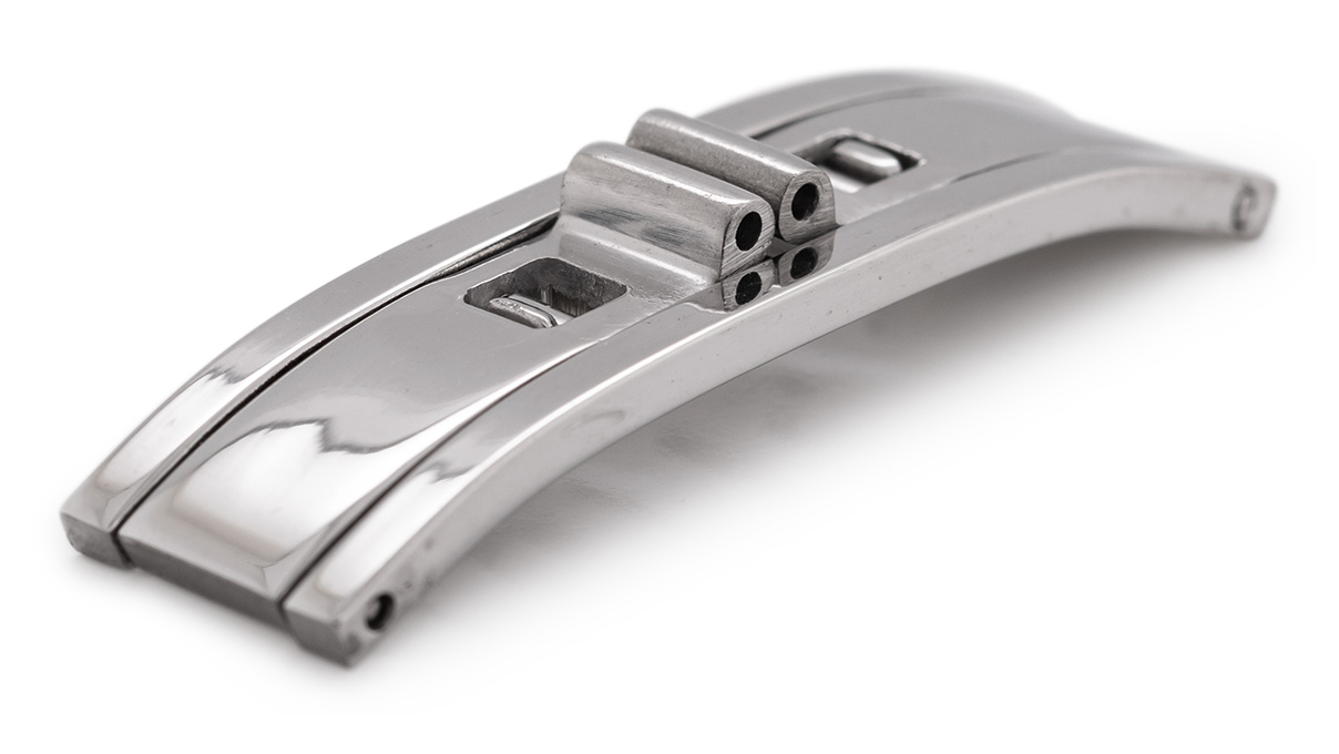 Fermoir déployante papillon plegable pour bracelets métalliques, coup/largeur/longueur: 10 mm, 14 mm, 40 mm, Couleur argentée, Acier inoxydable