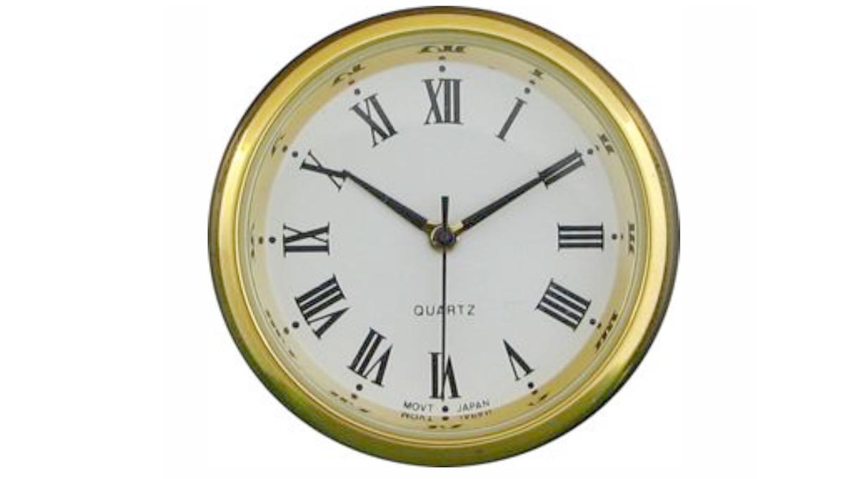 Mouvement à encastrer, quartz, chiffres romains 103 mm, dimensions de montage 56-63 x 18 mm