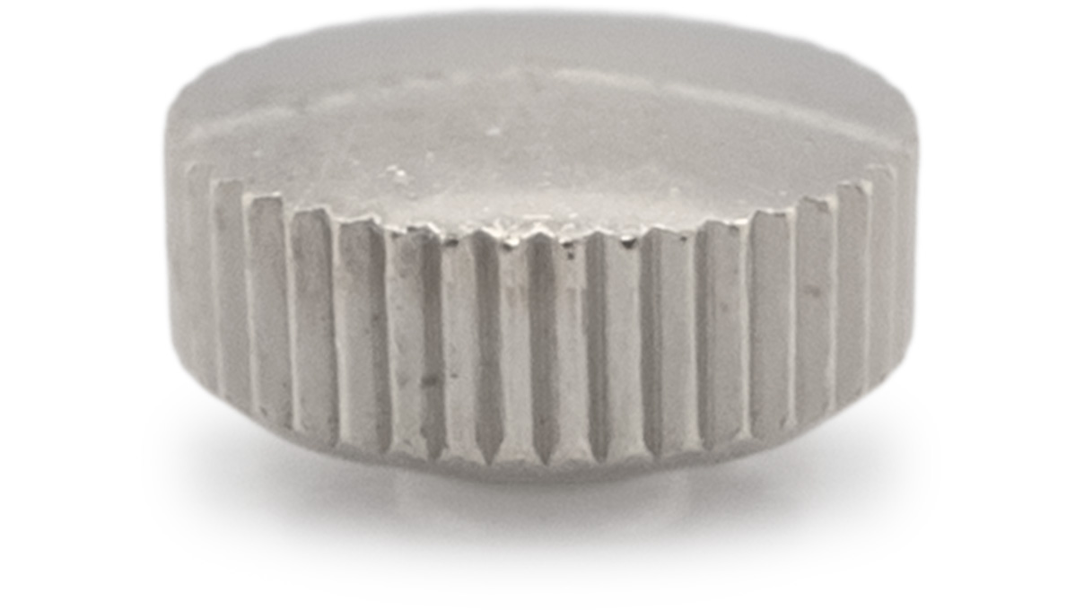 Couronne étanche, Forme japonaise, Acier inoxydable, Blanc, Tête Ø 3 mm, Filetage Ø 0,8 mm