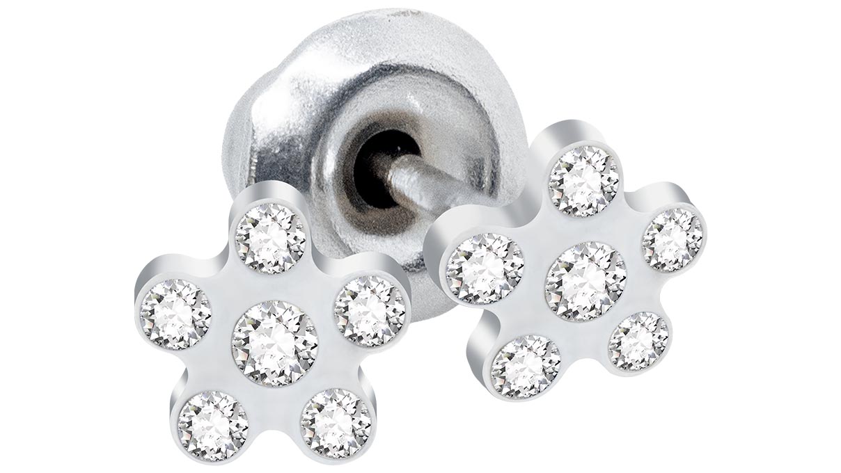 QPP Ohrstecker K19, Blume, Kristall weiß, Edelstahl weiß, 1 Paar