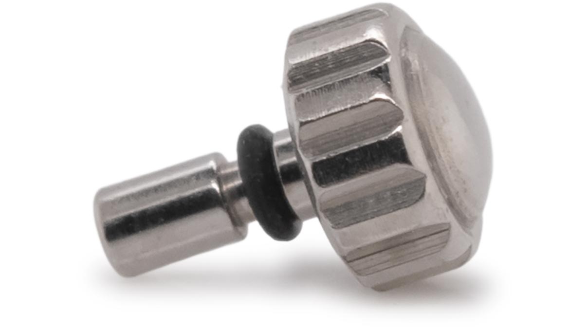 Couronne étanche, Forme japonaise, Acier inoxydable, Blanc, Tête Ø 2,5 mm, Filetage Ø 0,6 mm