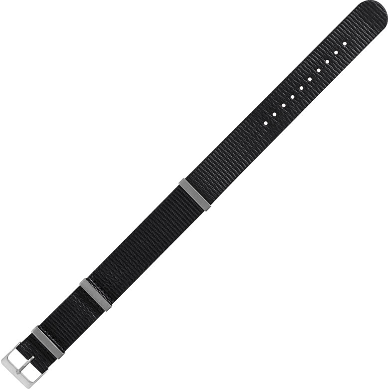 Bracelet de montre nylon couleur noir, largeur 20 mm, longueur 280 mm