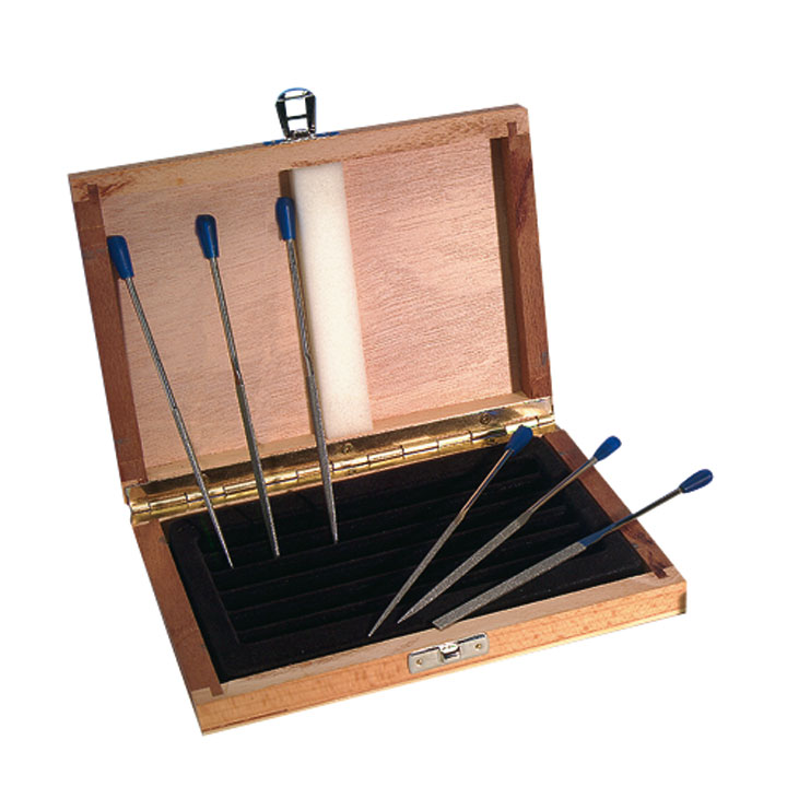 Assortiment de 6 limes à aiguille diamant en coffret bois 140 mm granulation D 91