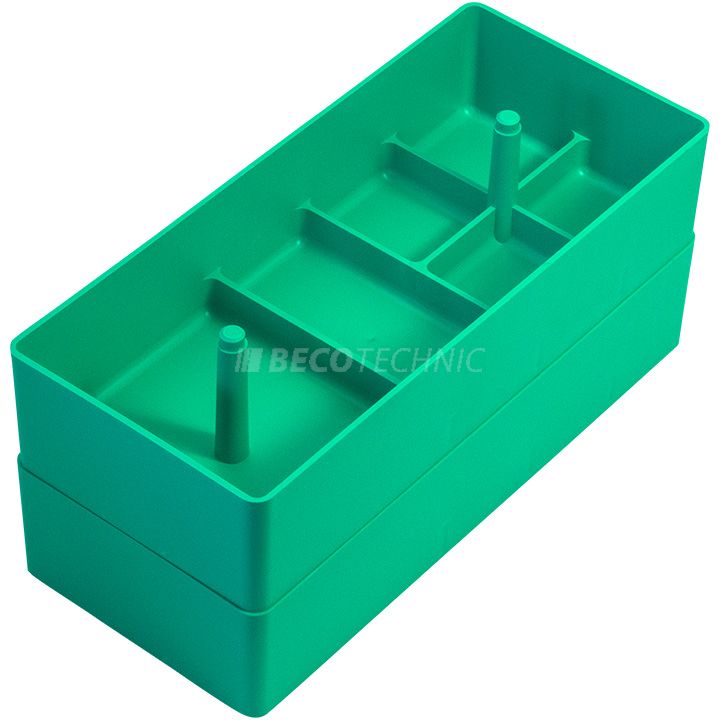Boîte en plastique, empilable, 6 compartiments, vert, 236 x 105 x 51 mm
