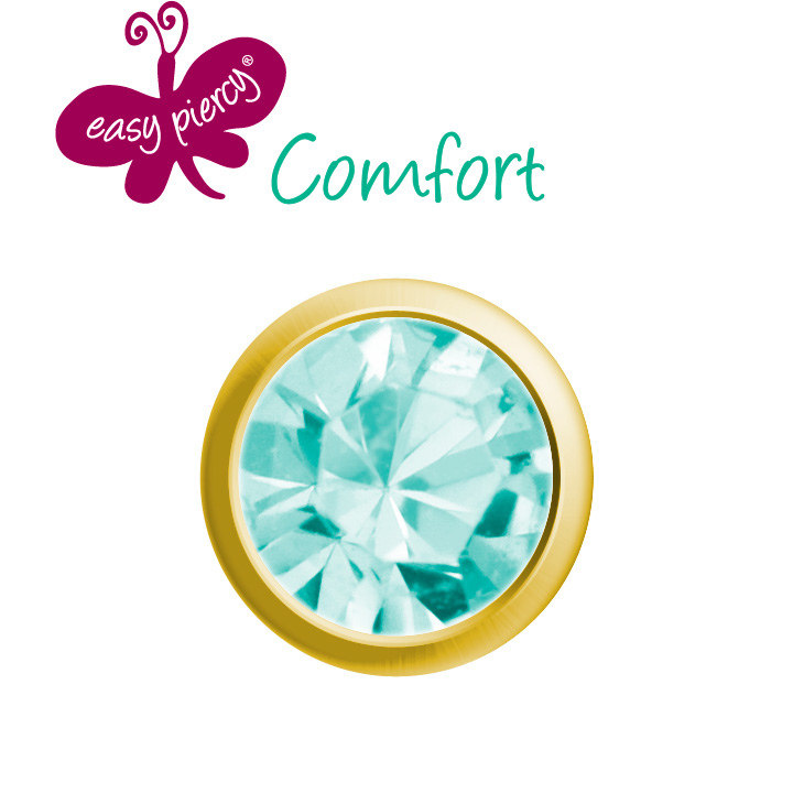 Easy Piercy Comfort 1 paire de boutons d'oreilles Ø 3,95 mm, doré, imitation aiguemarine
