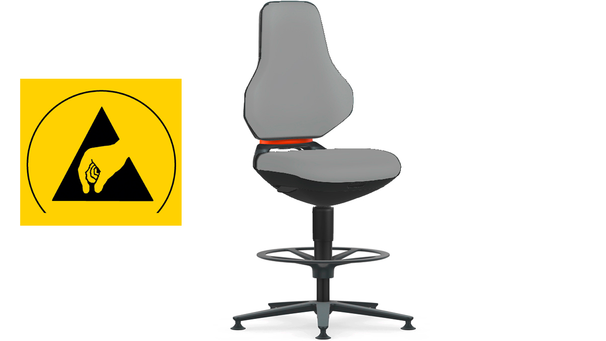 Bimos Texon siège de travail high-tech pour salles blanches, protection ESD, avec patins, et piétement,
hauteur d'assise 57 - 81 cm, sans coussin, technique Auto-Motion, structure noir, Flex-Back orange