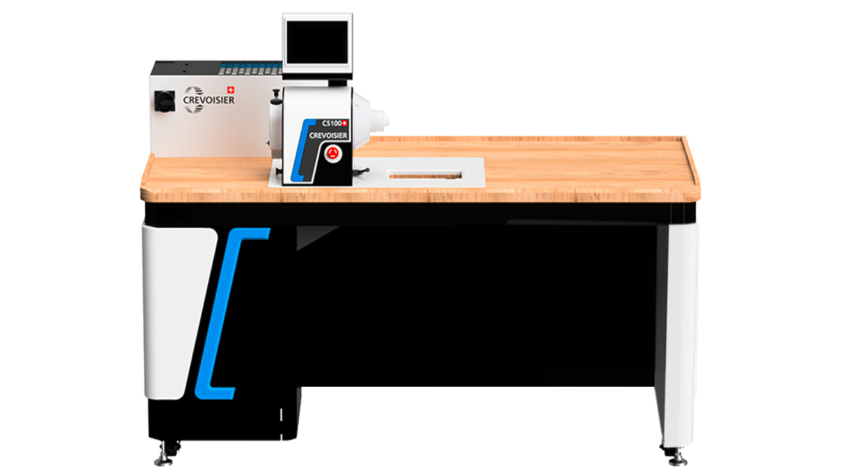 Crevoisier C5100 (M8) avec table de travail DSG2-Comfort, incl. encadrement, incl. aspiration, plateau de
table avec revêtement en bois naturel laminé, bloc d'alimentation en bas (400 V)