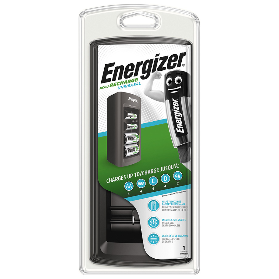 Energizer chargeur de piles Accu Recharge Universal pour 4 piles AA, AAA, C, D, 9V