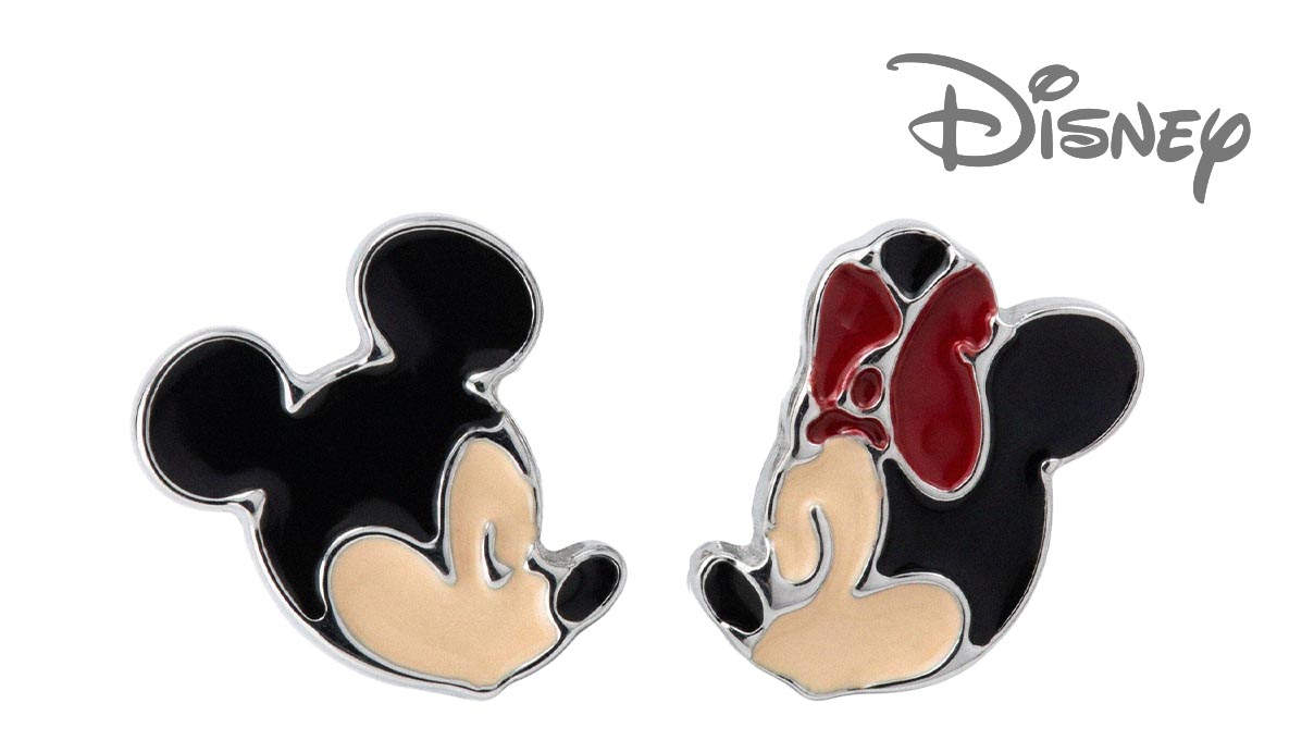 QPP Boucles d’oreilles puces JCM4, Mickey & Minnie, Émail rouge et noir, Sous licence Disney, Blanc, 1
paire