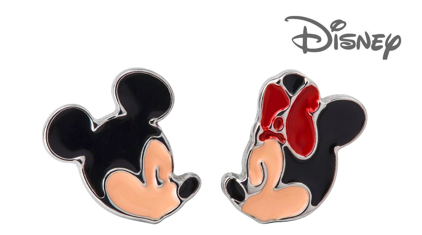 QPP Boucles d’oreilles puces JCM4, Mickey & Minnie, Émail rouge et noir, Sous licence Disney, Blanc, 1
paire