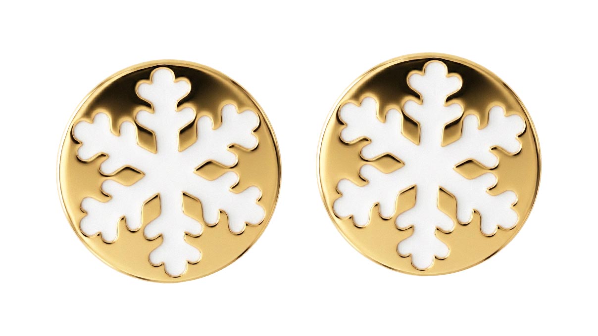 QPP puces d'oreilles K38, flocon de neige en émail, inox plaqué or jaune, 1 paire