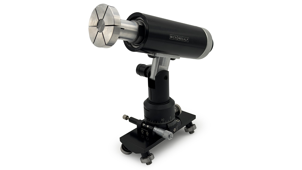 Micromecalp Lapino  Chariot de lapidage avec réglage micrométrique et trois mandrins à pinces
standards (Ø 40 mm, réglables individuellement), filetage M14x100 pour fixer les mandrins