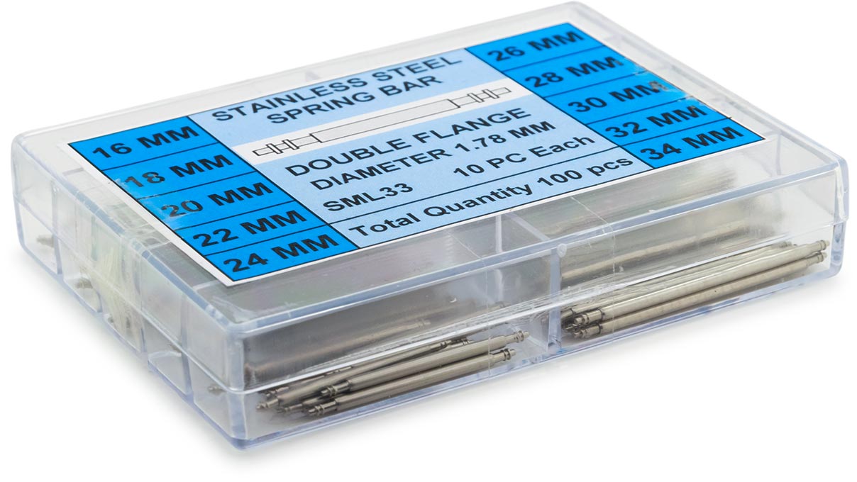 Assortiment de 100 barrettes à ressort en acier inoxydable à double ergot, Ø 1,78 mm, 10 x longueur 16 /
18 / 20 / 22 / 24 / 26 / 28 / 30 / 32 / 34 mm