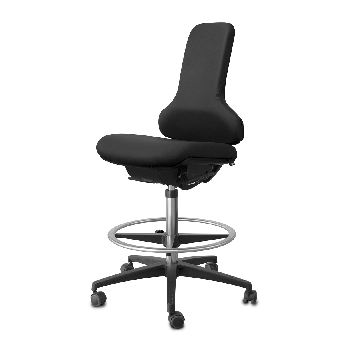 Dauphin TEC Chaise (AB), similicuir cat A noire, hauteur du siège 59 - 84 cm, anklet d'argent, roulettes, base noire