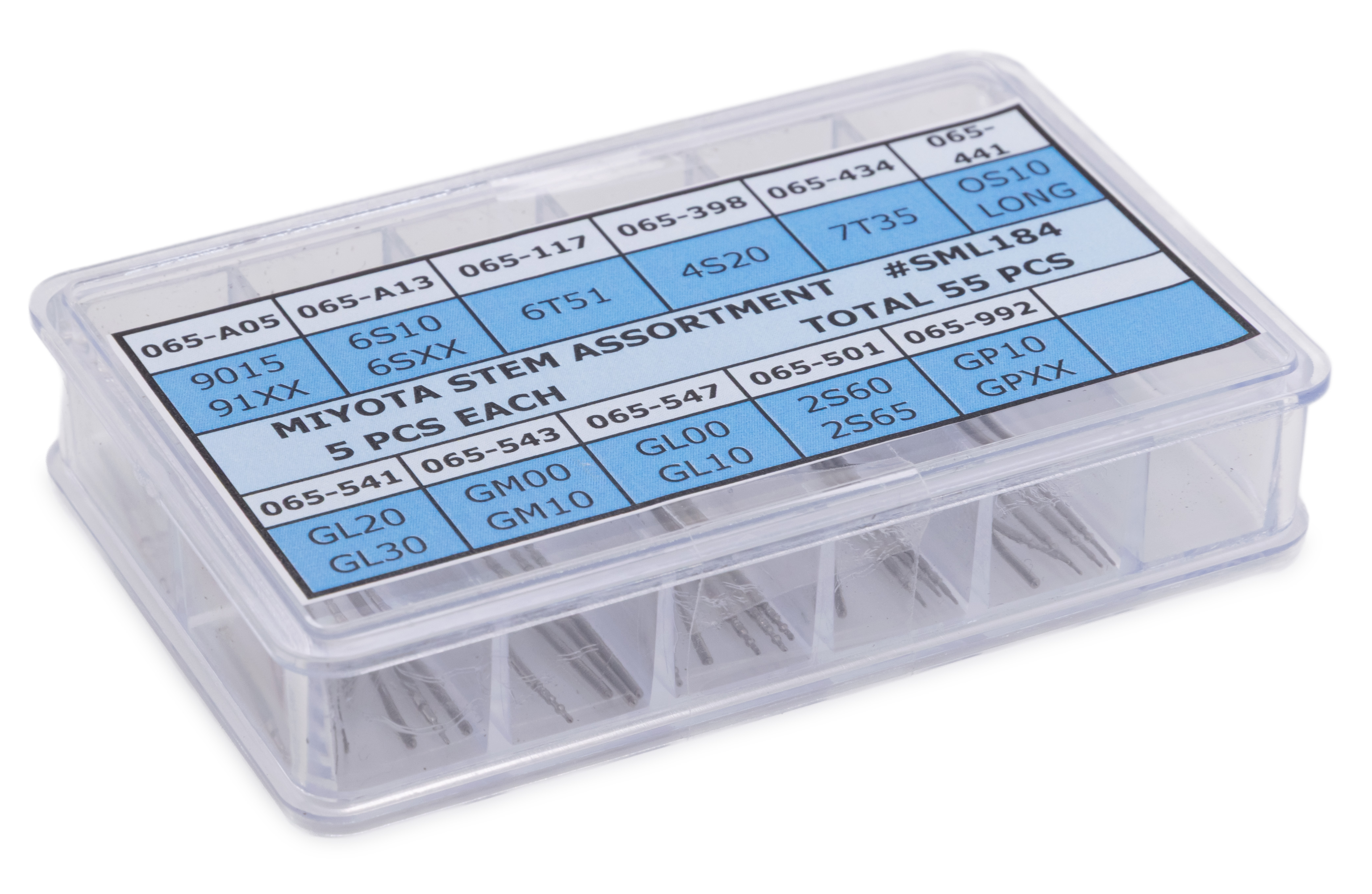Assortiment de tige Citizen-Miyota, 5 pièces par type, 55 pièces