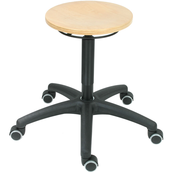 Tabouret pivotant avec siège en bos d'hêtre et roulette